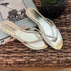 Guess Cream and Gold Sandals with Thong Design